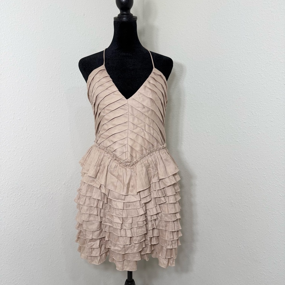 Pink Ruffled Halter Mini Dress